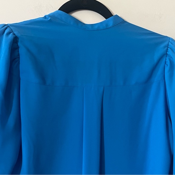 New! Express Bright Blue Pleated Polyester Blouse Long Sleeve Women’s size S - Picture 2 of 13